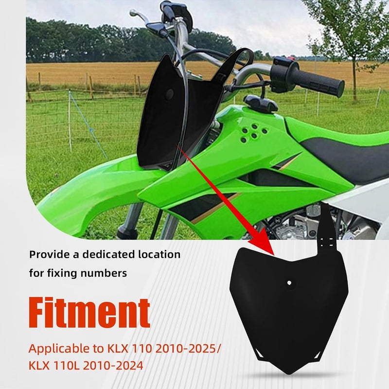 BAOUFF Front Number Plate for KLX110,Dirt Bike Plate Replacement for KLX 110 2010-2025/KLX 110L 2010-2024 Black - Image 4